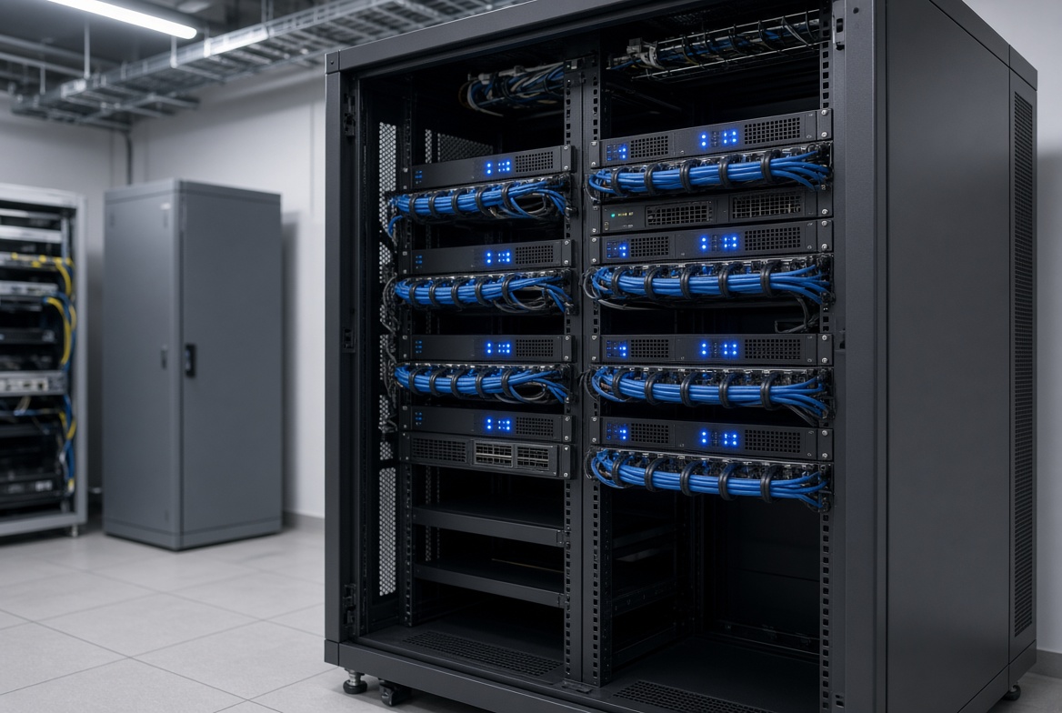 Server rack with organized network cabling